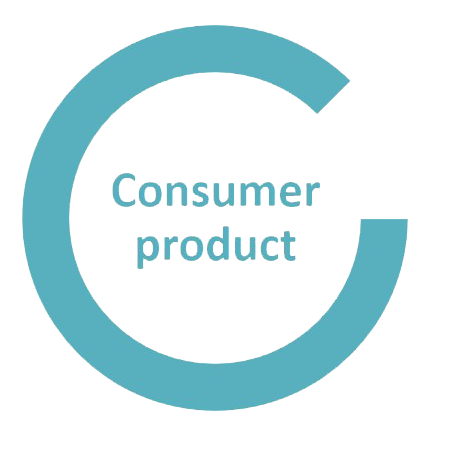 blue circle wit consumer product wording inside